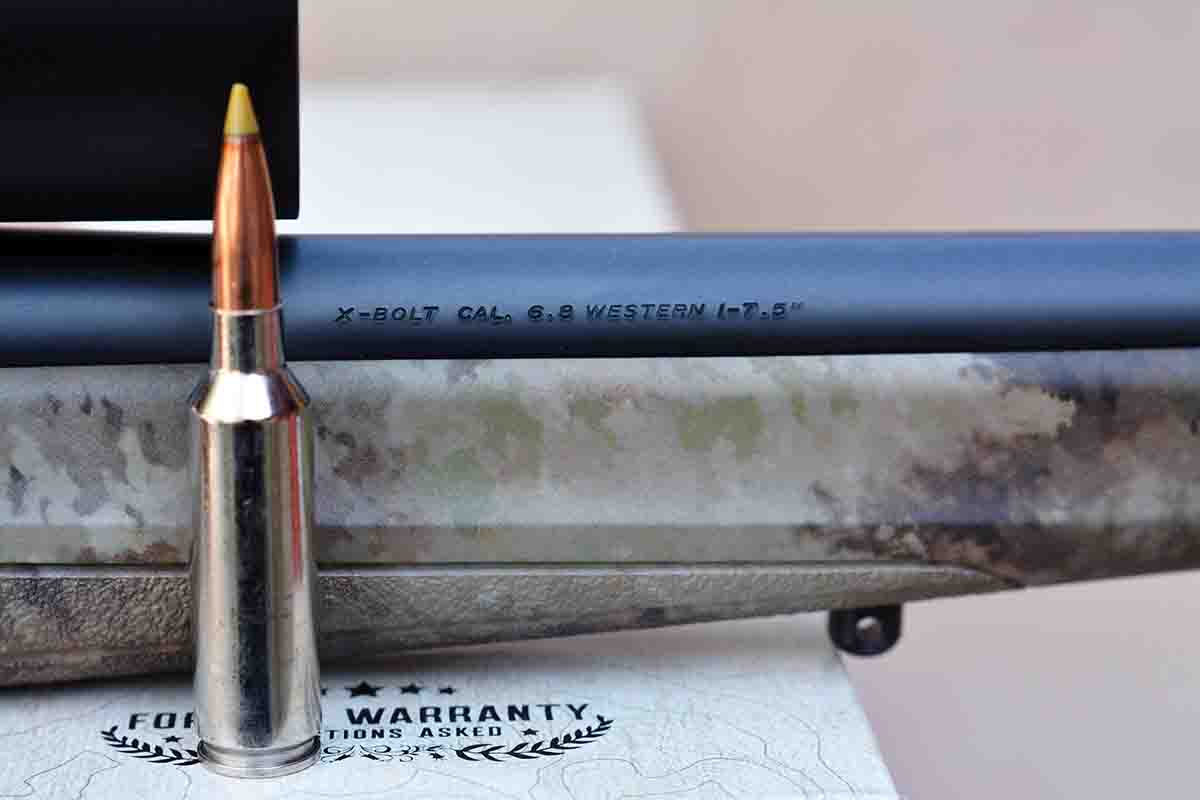 The Browning X-Bolt Western Hunter chambered in 6.8 Western features a 1:7.5 barrel twist that is necessary for proper bullet stabilization at all ranges.